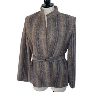 Panther Vintage Womens Jacket Blazer Size Large Multicolor Belted Striped Tweed